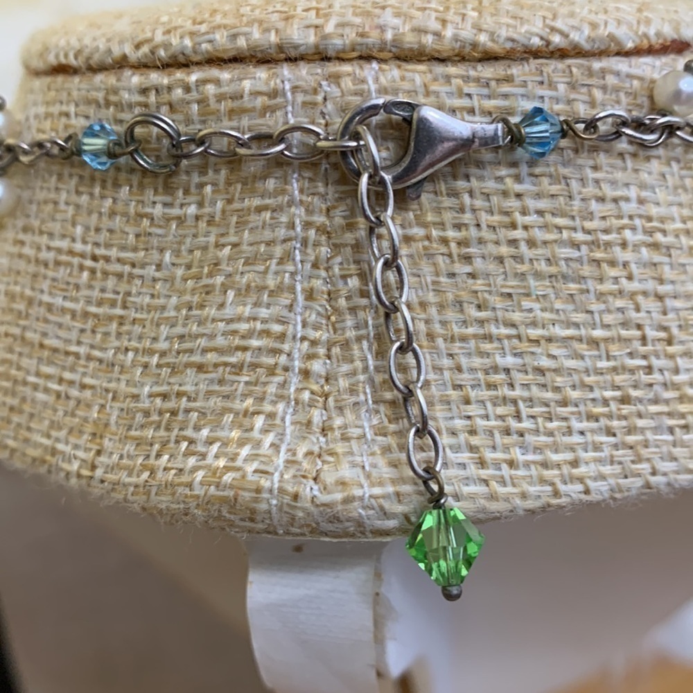 Silver Swarovski Faceted Crystal Faux Pearl Beaded 925 Statement Necklace - Picture 7 of 16